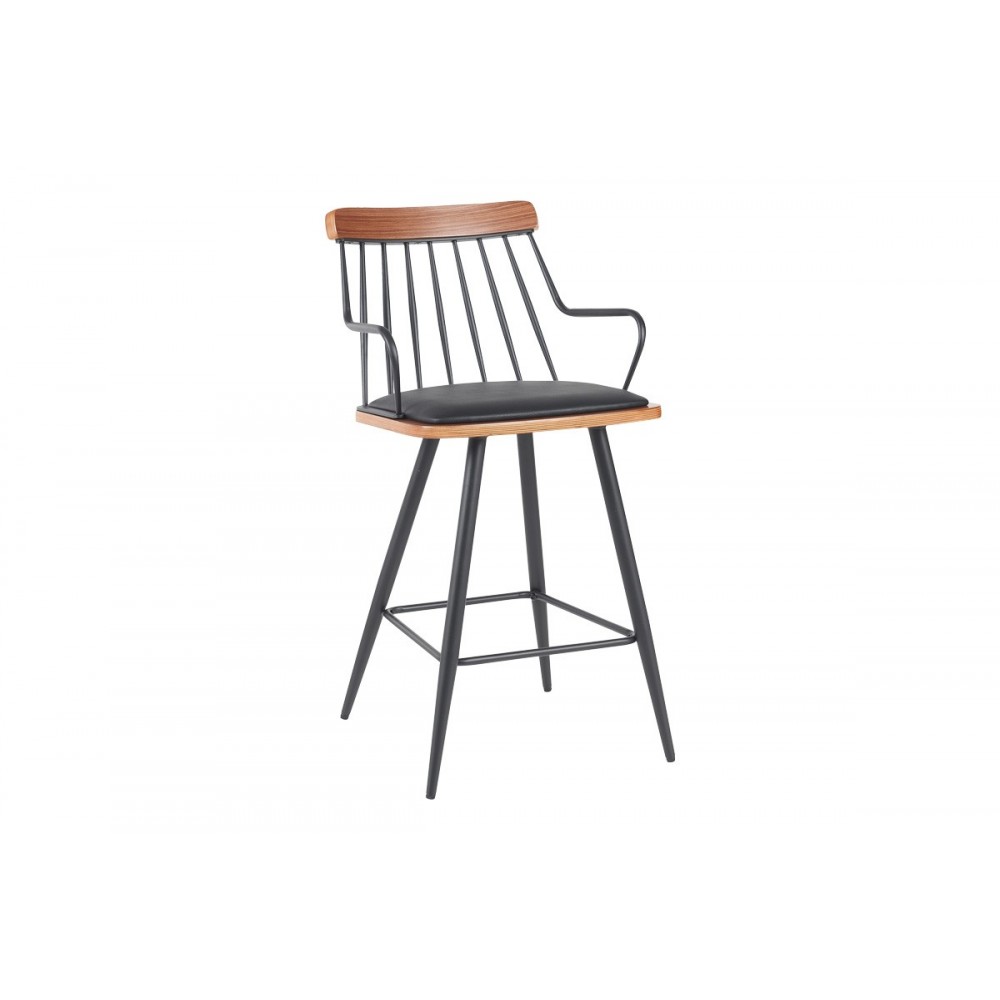 Σκαμπό μπαρ "POSSE" από pu/ξύλο σε χρώμα μαύρο/καρυδί 48x54x92.5