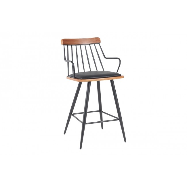 Σκαμπό μπαρ "POSSE" από pu/ξύλο σε χρώμα μαύρο/καρυδί 48x54x92.5