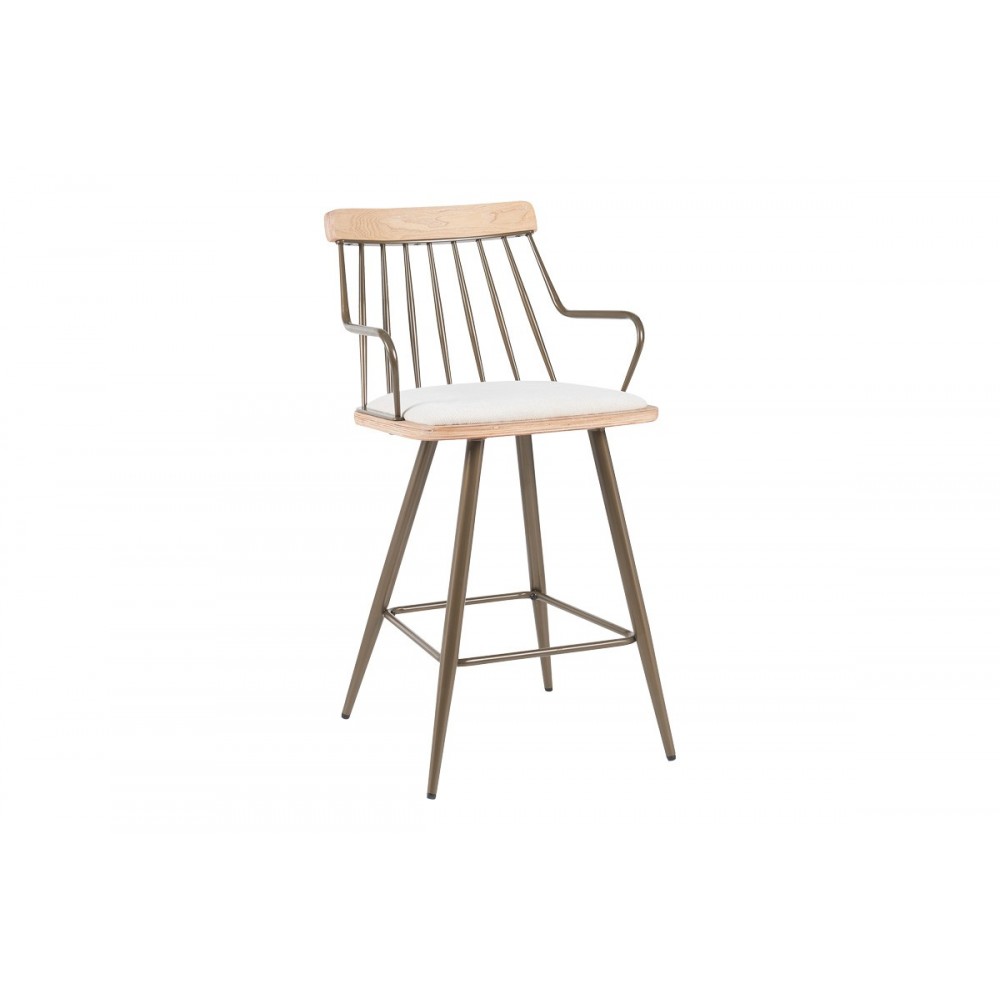 Σκαμπό μπαρ "POSSE" από pu/ξύλο σε χρώμα μπρονζε/white wash 48x54x92.5