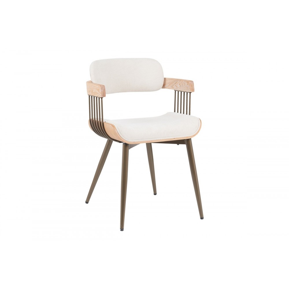 Πολυθρόνα "CAMEO" από ξύλο/ύφασμα σε χρώμα μπρονζέ/white wash 53x49.5x75.5