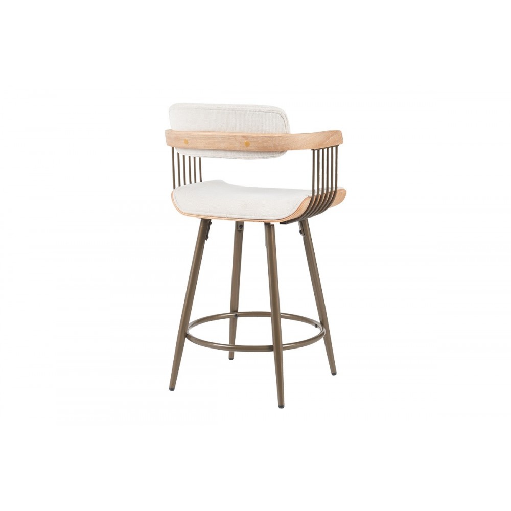 Σκαμπό μπαρ "CAMEO" από ξύλο/ύφασμα σε χρώμα μπρονζέ/white wash 53x50x93