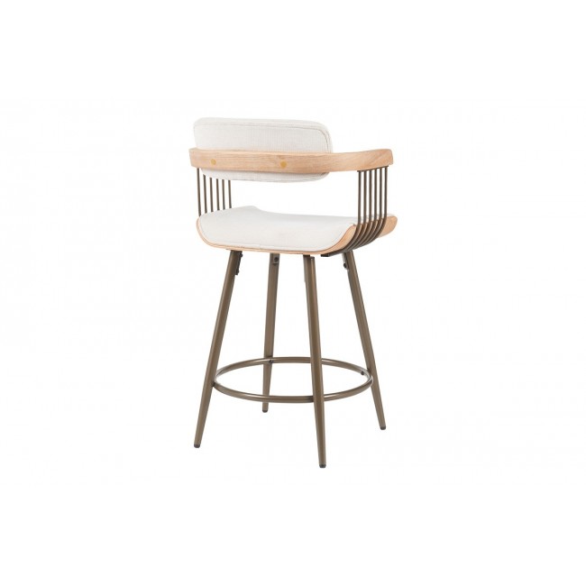 Σκαμπό μπαρ "CAMEO" από ξύλο/ύφασμα σε χρώμα μπρονζέ/white wash 53x50x93