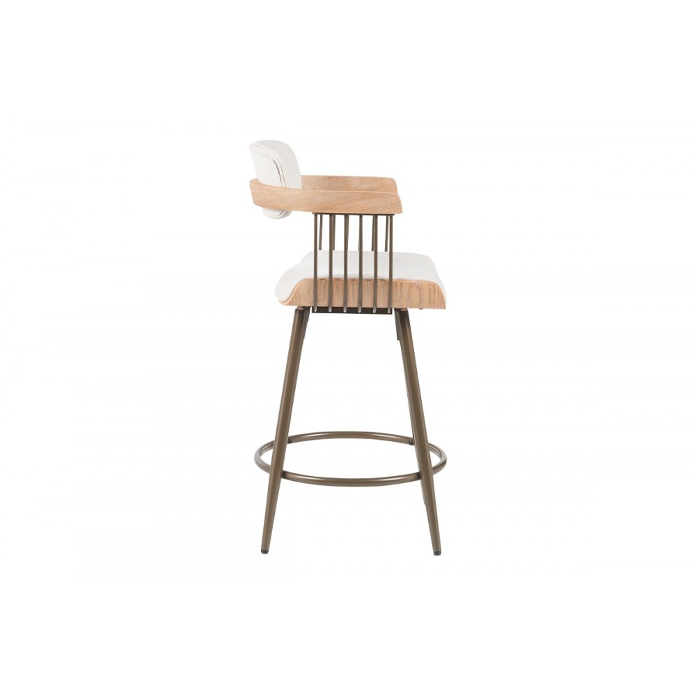 Σκαμπό μπαρ "CAMEO" από ξύλο/ύφασμα σε χρώμα μπρονζέ/white wash 53x50x93