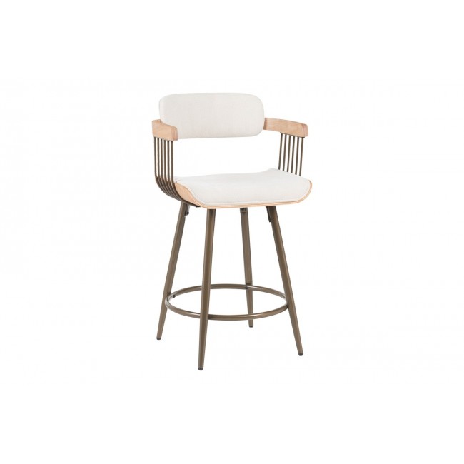 Σκαμπό μπαρ "CAMEO" από ξύλο/ύφασμα σε χρώμα μπρονζέ/white wash 53x50x93