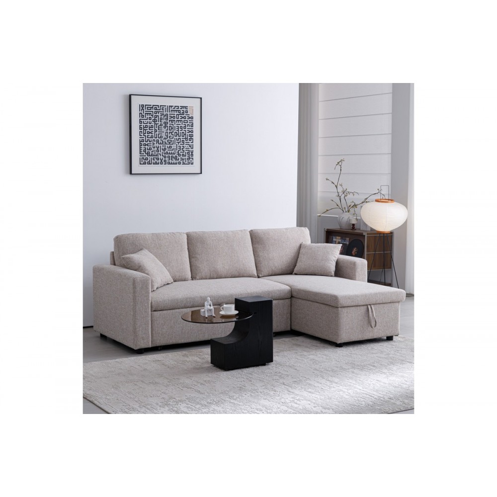 Γωνιακός καναπές "KAMORE" αναστρέψιμος από ύφασμα σε χρώμα μπεζ 223x146x85