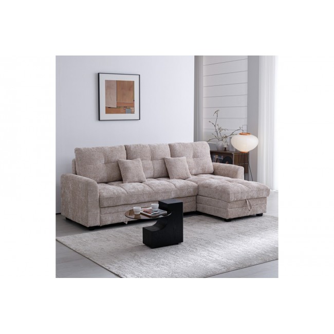Γωνιακός καναπές-κρεβάτι "COMFIE" αναστρέψιμος από ύφασμα σε χρώμα μπεζ 267x159x97