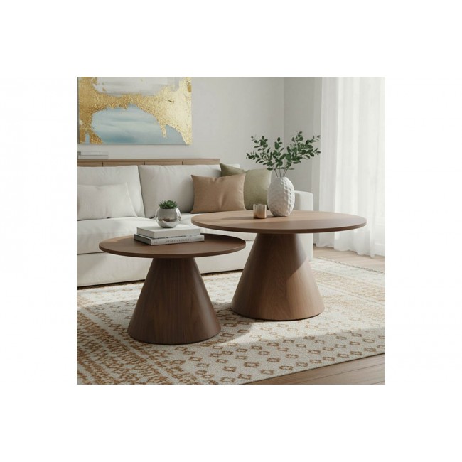 Tραπέζια σαλονιού "DONDA" 2τμχ από mdf σε χρώμα καρυδί Φ80x45