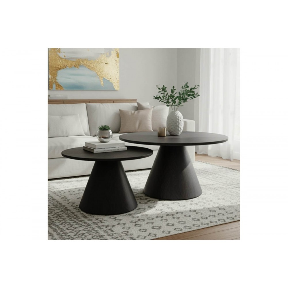 Tραπέζια σαλονιού "DONDA" 2τμχ από mdf σε χρώμα μαύρο Φ80x45