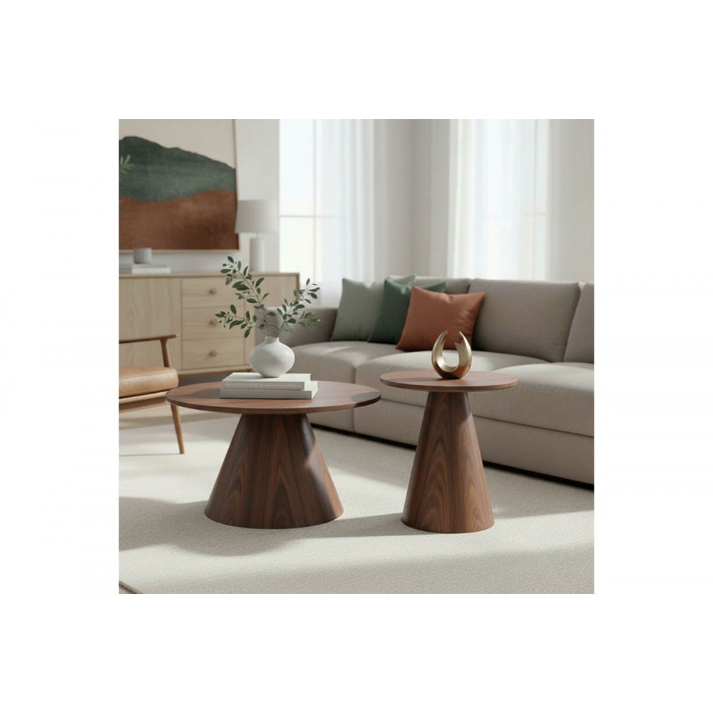 Tραπέζια σαλονιού "DONDA" 2τμχ από mdf σε χρώμα καρυδί Φ60x40