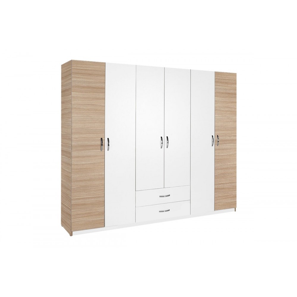 Ντουλάπα εξάφυλλη "DORMIE" σε χρώμα λευκό 206x52x213