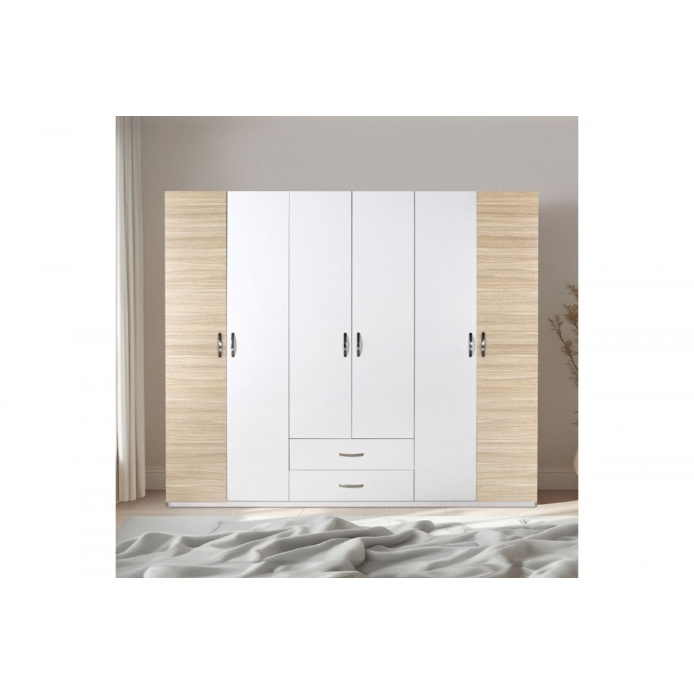 Ντουλάπα εξάφυλλη "DORMIE" σε χρώμα λευκό 206x52x213