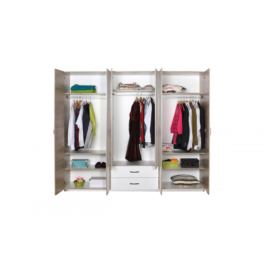 Ντουλάπα εξάφυλλη "DORMIE" σε χρώμα λευκό 206x52x213