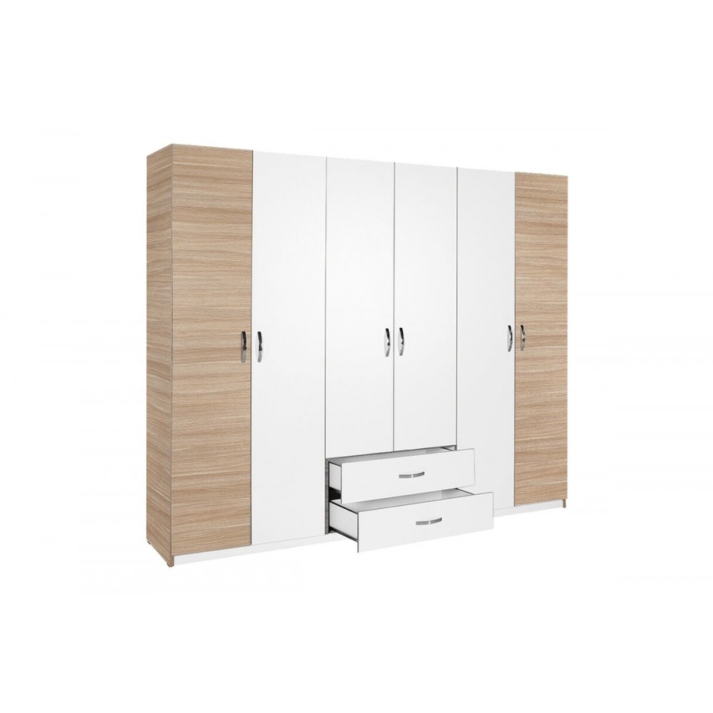 Ντουλάπα εξάφυλλη "DORMIE" σε χρώμα λευκό 206x52x213