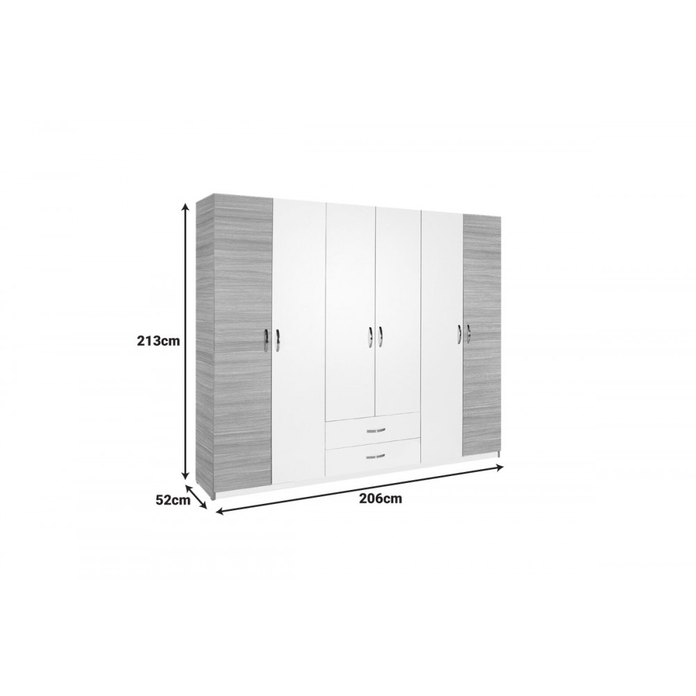 Ντουλάπα εξάφυλλη "DORMIE" σε χρώμα λευκό 206x52x213