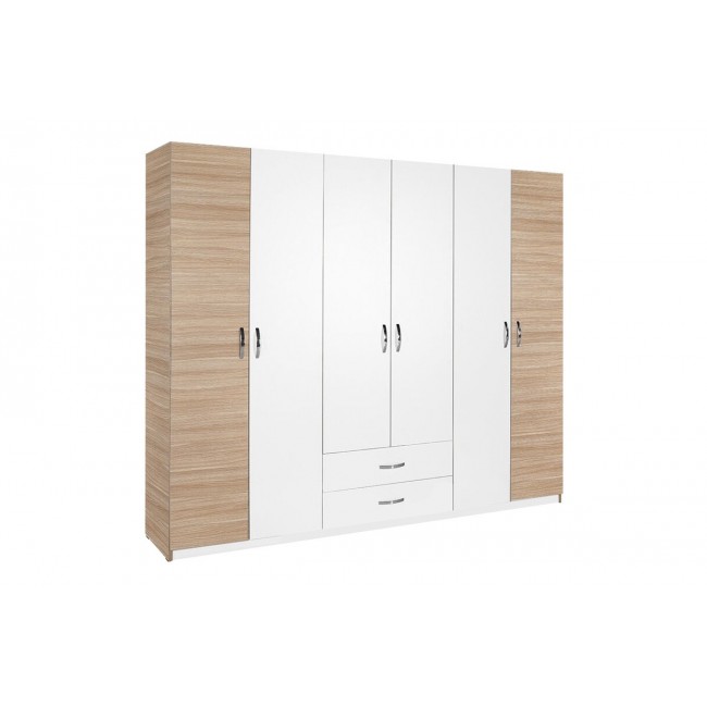 Ντουλάπα εξάφυλλη "DORMIE" σε χρώμα λευκό 206x52x213