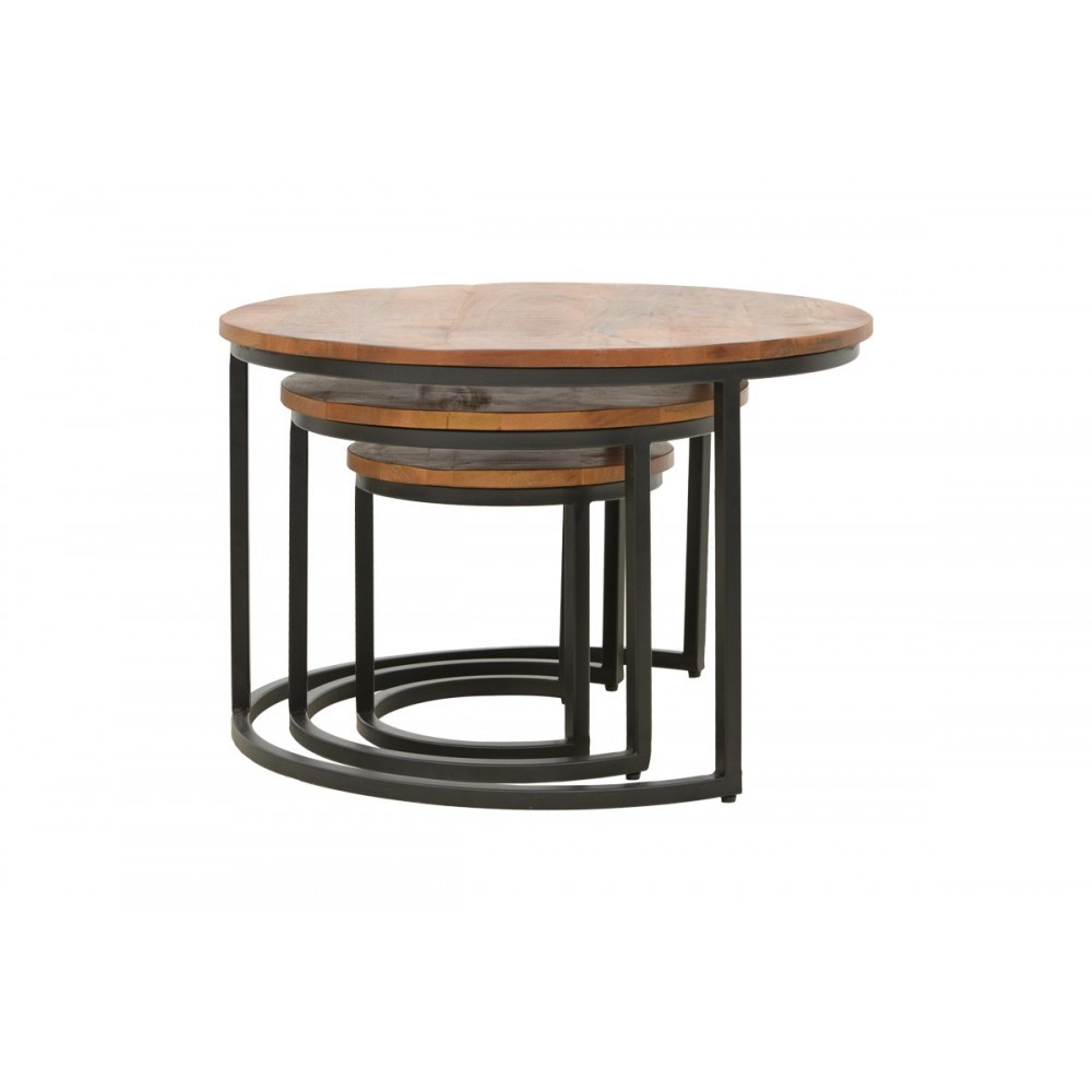 Τραπέζια σαλονιού "FRINA" 3τμχ από ξύλο/μέταλλο σε χρώμα καρυδί/μαύρο Φ70x45