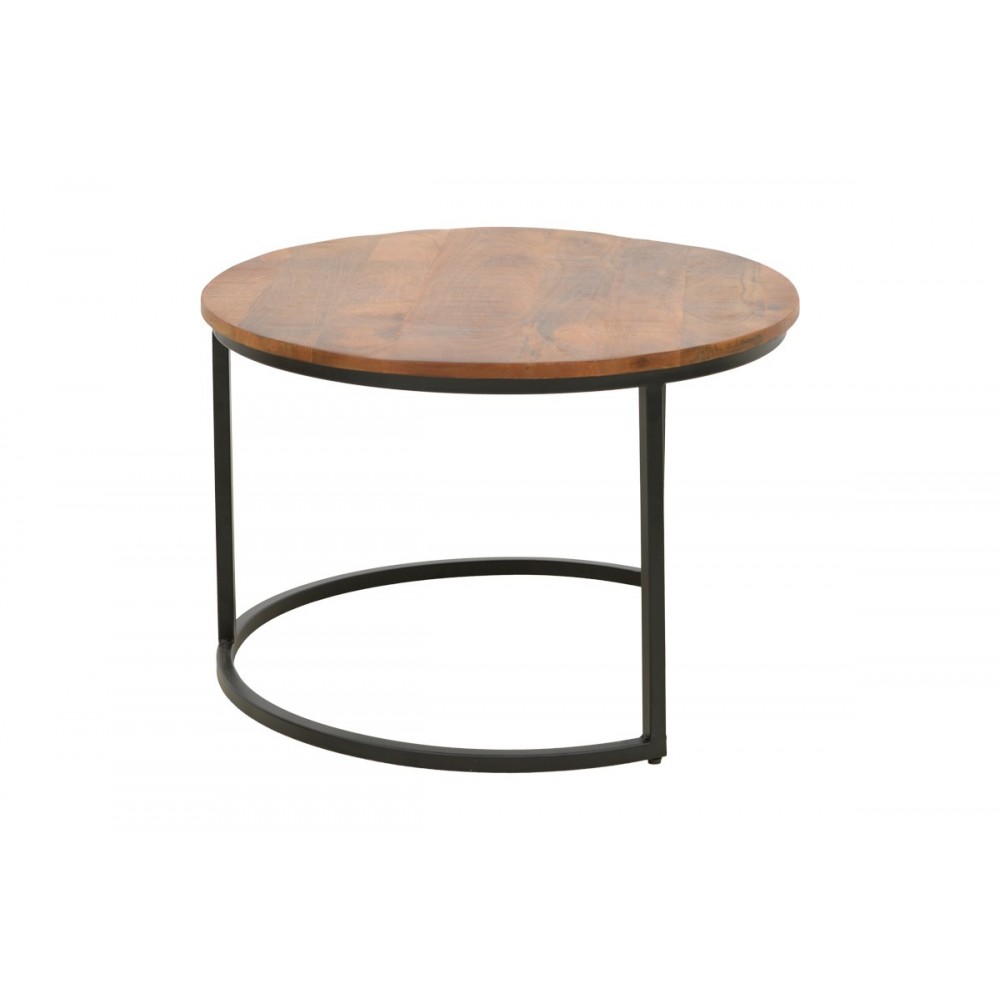 Τραπέζια σαλονιού "FRINA" 3τμχ από ξύλο/μέταλλο σε χρώμα καρυδί/μαύρο Φ70x45