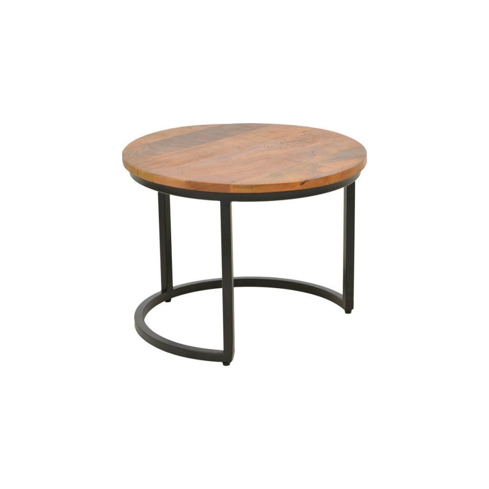 Τραπέζια σαλονιού "FRINA" 3τμχ από ξύλο/μέταλλο σε χρώμα καρυδί/μαύρο Φ70x45