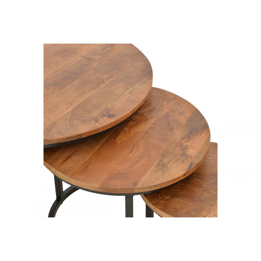 Τραπέζια σαλονιού "FRINA" 3τμχ από ξύλο/μέταλλο σε χρώμα καρυδί/μαύρο Φ70x45