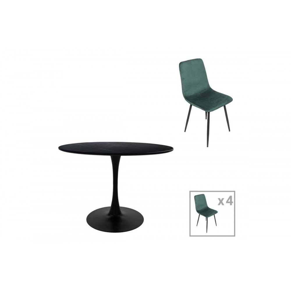 Τραπεζαρία 5τμχ "BALOU-GRATO" από mdf/ύφασμα σε χρώμα μαύρο/κυπαρισσί Φ120x73