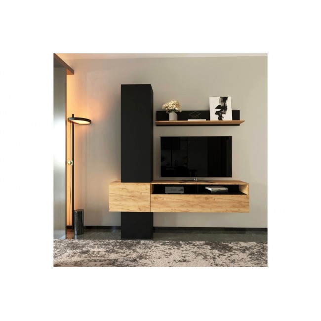 Σύνθετο σαλονιού "WENDY" σε χρώμα oak/μαύρο 195.1x37.3x219.1
