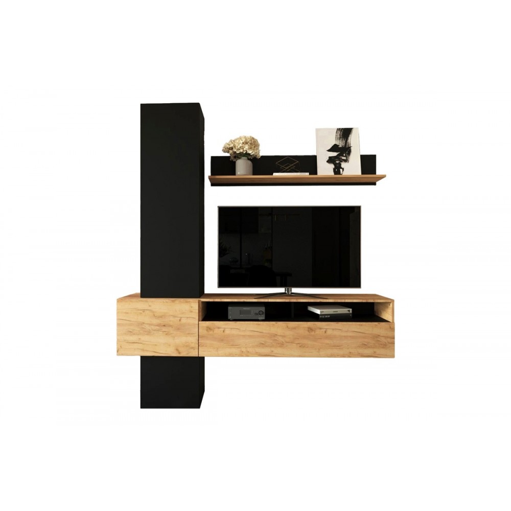 Σύνθετο σαλονιού "WENDY" σε χρώμα oak/μαύρο 195.1x37.3x219.1
