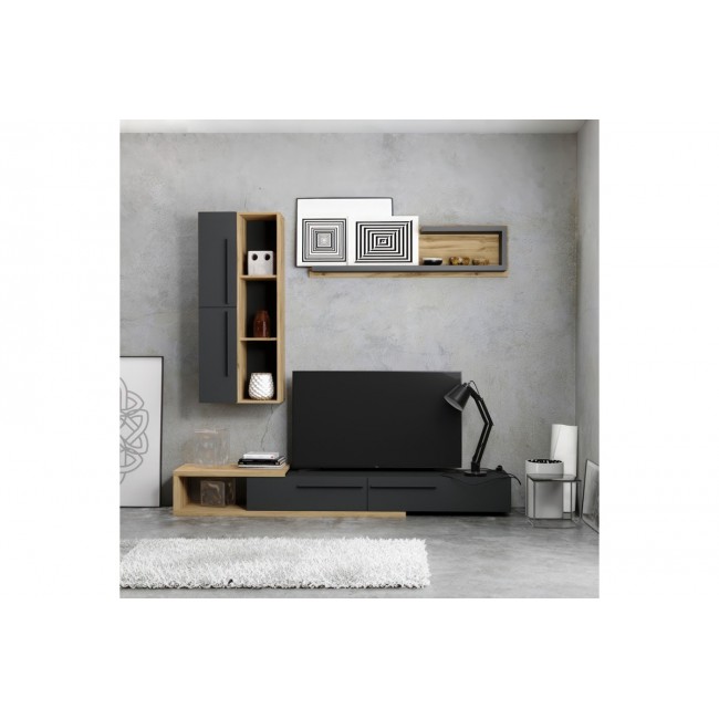 Σύνθετο σαλονιού "CALVADOS" σε χρώμα oak/ανθρακί 210x37.5x27.9