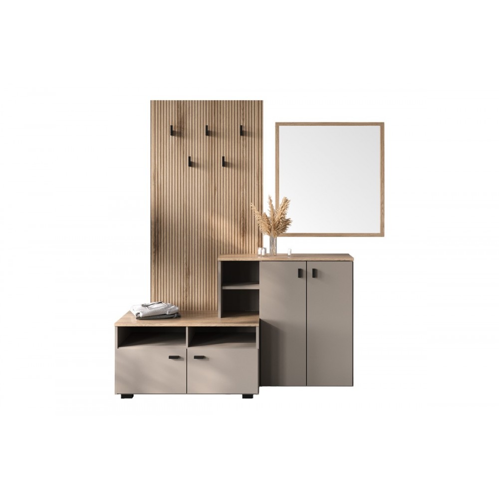 Έπιπλο εισόδου "EBRO" σε χρώμα oak/καπουτσίνο 150.3x41.2x204.7