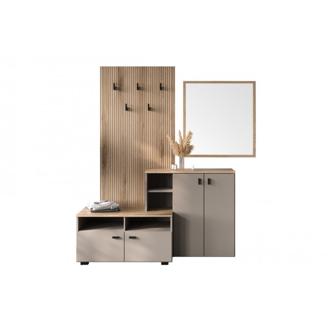 Έπιπλο εισόδου "EBRO" σε χρώμα oak/καπουτσίνο 150.3x41.2x204.7