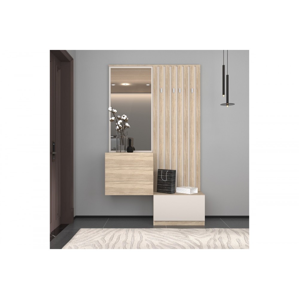 Έπιπλο εισόδου "HALESY" σε χρώμα σονόμα/λευκό 67x35.5x179.3