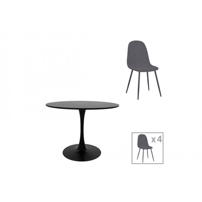 Τραπεζαρία 5τμχ "BELLA-BALOU" από mdf/βελούδο σε χρώμα μαύρο/ανθρακί Φ100x73