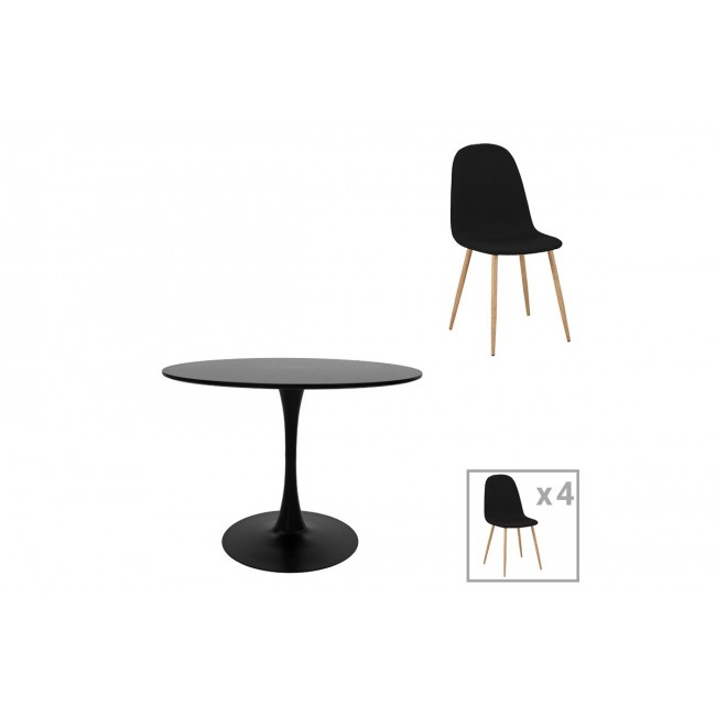 Τραπεζαρία 5τμχ "BELLA-BALOU" από mdf/ύφασμα σε χρώμα μαύρο Φ120x73