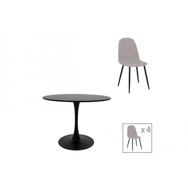 Τραπεζαρία 5τμχ "BELLA-BALOU" από mdf/ύφασμα σε χρώμα μαύρο/γκρι Φ120x73