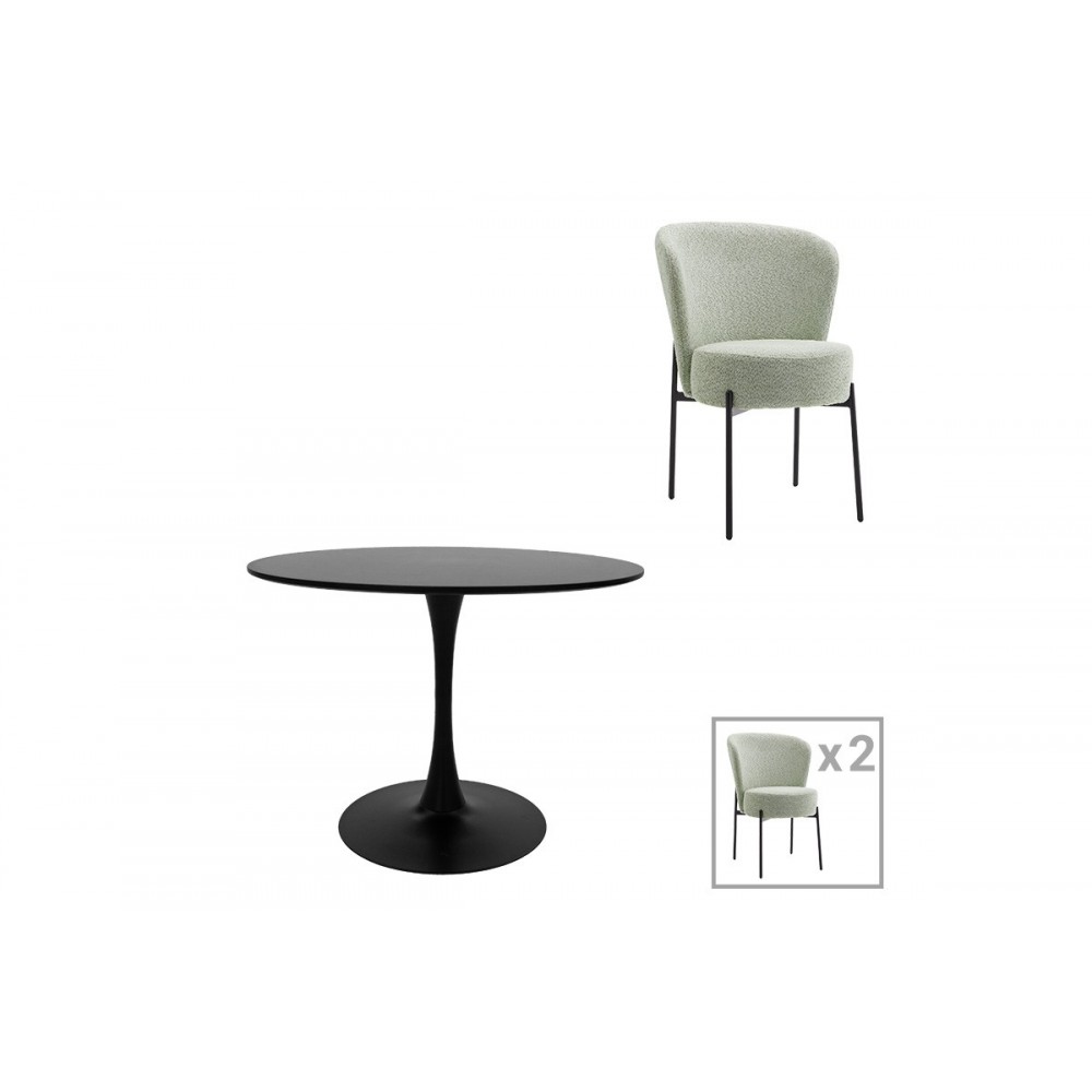 Τραπεζαρία "BALOU-HOULIAN" 3τμχ από mdf/ύφασμα σε χρώμα μαύρο/μέντα Φ80x73