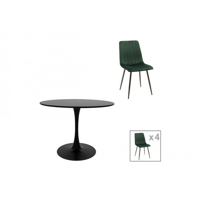 Τραπεζαρία 5τμχ "BALOU-NOOR" από mdf/βελούδο σε χρώμα μαύρο/κυπαρισσί Φ120x73