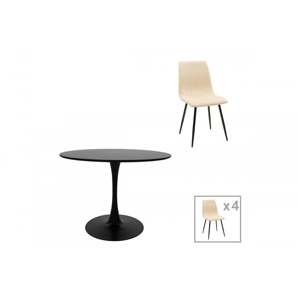 Τραπεζαρία 5τμχ "BALOU-NOOR" από mdf/βελούδο σε χρώμα μαύρο/μπεζ Φ120x73