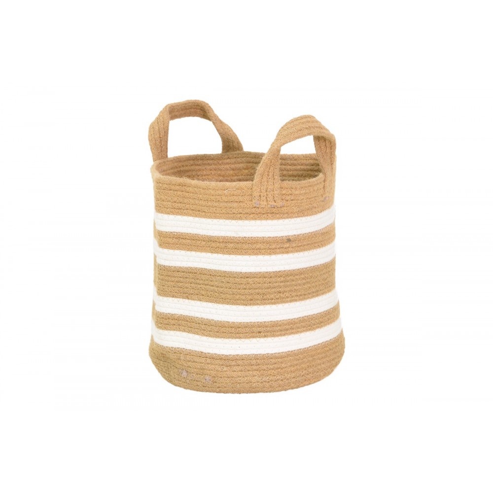 Διακοσμητικό καλάθι "MIBRA" από βαμβάκι/γιούτα σε χρώμα μπεζ/λευκό Φ30x30