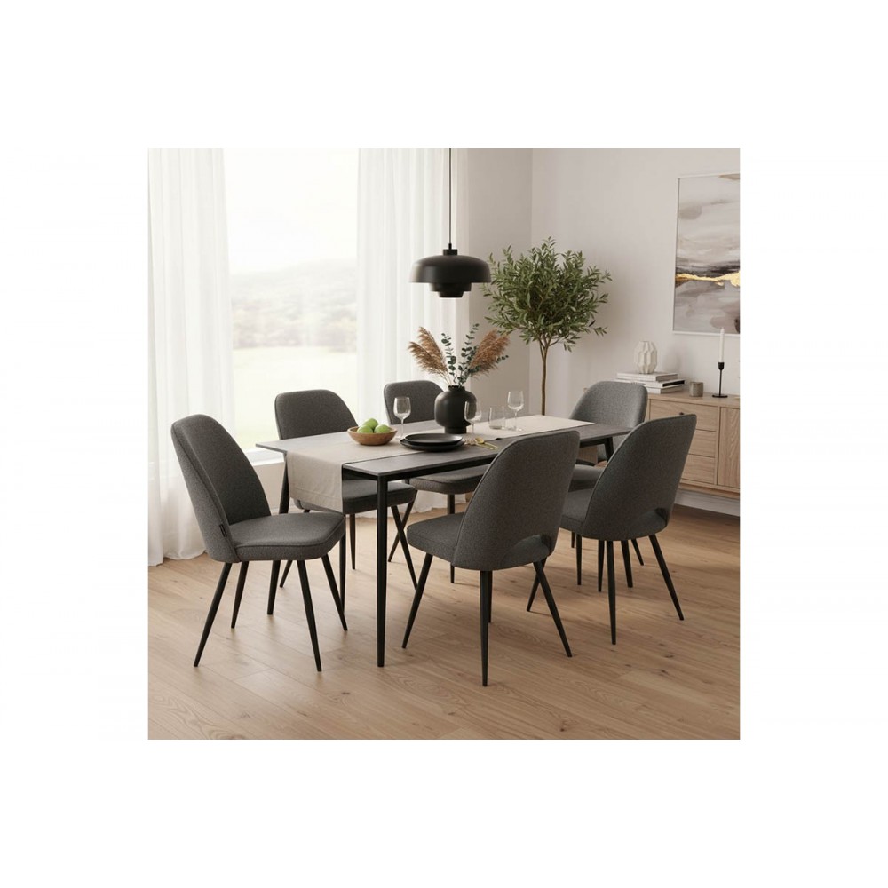 Τραπεζαρία 7τμχ "GUSTAS-RENISH" σε γκρι χρώμα μαρμάρου 160x80x75