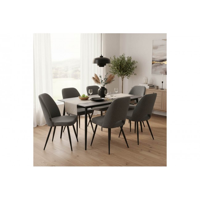 Τραπεζαρία 7τμχ "GUSTAS-RENISH" σε γκρι χρώμα μαρμάρου 160x80x75