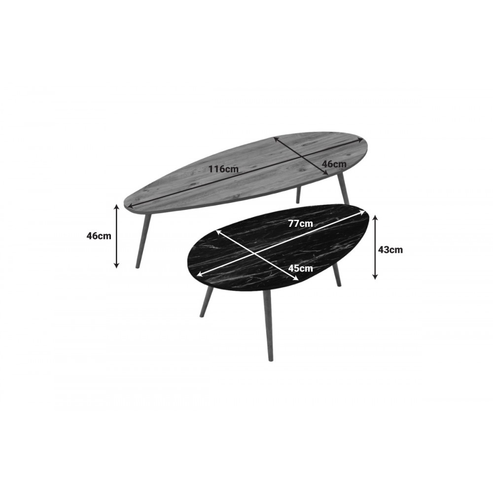 Τραπέζια σαλονιού "ΜΟΝΤΥ" 2τμχ σε χρώμα φυσικό/μαύρο μαρμάρου 116x46x46
