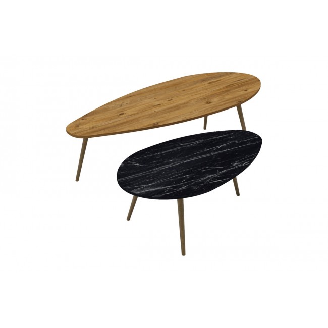 Τραπέζια σαλονιού "ΜΟΝΤΥ" 2τμχ σε χρώμα φυσικό/μαύρο μαρμάρου 116x46x46
