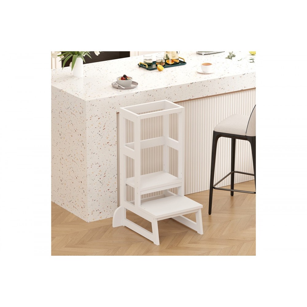 Παιδικός πύργος εκμάθησης "CHIQUEL" τ.Montessori από ξύλο σε χρώμα λευκό 45.7x51x90