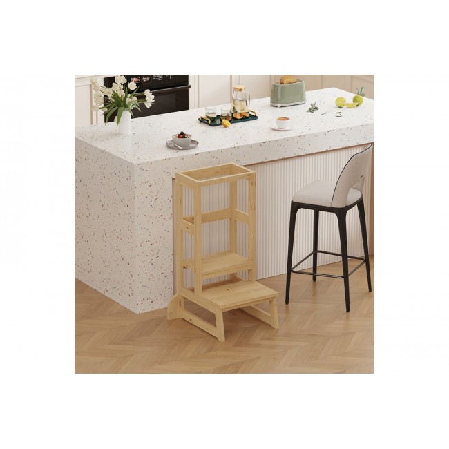 Παιδικός πύργος εκμάθησης "CHIQUEL" τ.Montessori από ξύλο σε χρώμα φυσικό 45.7x51x90