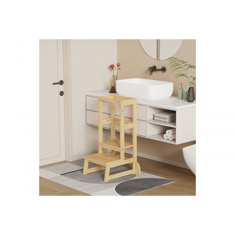 Παιδικός πύργος εκμάθησης "CHIQUEL" τ.Montessori από ξύλο σε χρώμα φυσικό 45.7x51x90