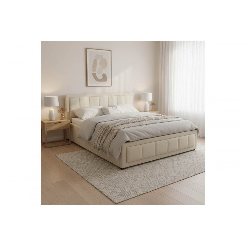Κρεβάτι "HUGA" από ύφασμα σε χρώμα μπεζ 167x216x85