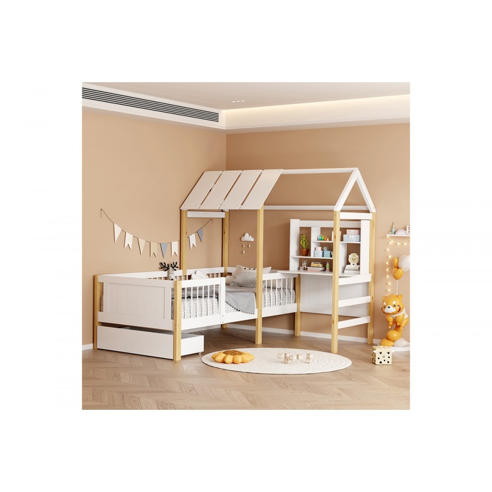 Παιδικό κρεβάτι "BEDRIA" τ. Montessori από ξύλο σε χρώμα λευκό/φυσικό 190x90