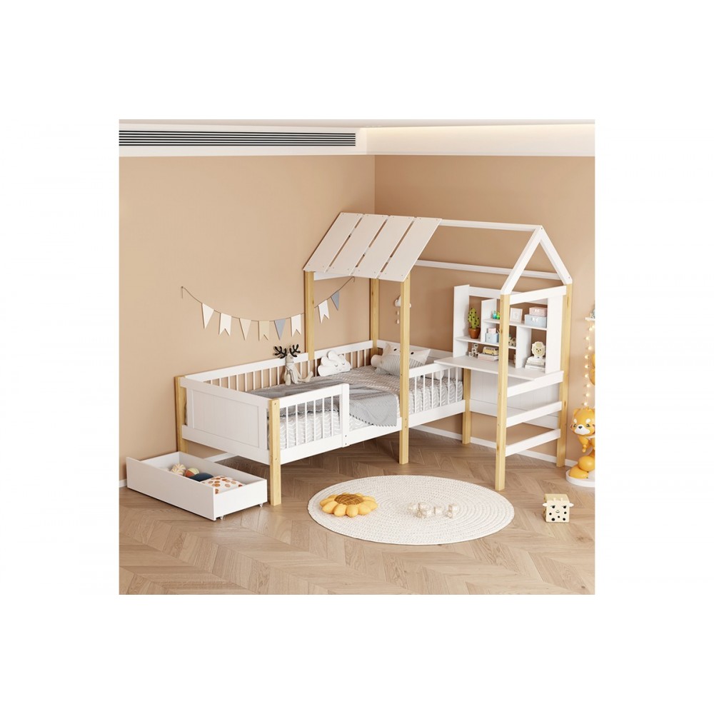 Παιδικό κρεβάτι "BEDRIA" τ. Montessori από ξύλο σε χρώμα λευκό/φυσικό 190x90