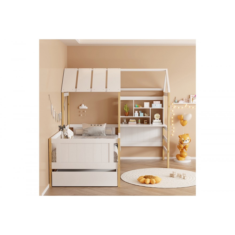 Παιδικό κρεβάτι "BEDRIA" τ. Montessori από ξύλο σε χρώμα λευκό/φυσικό 190x90