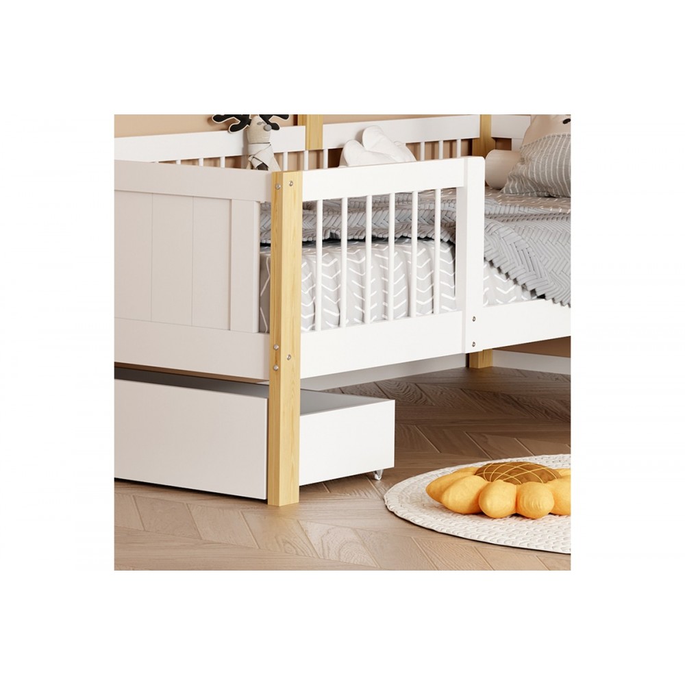 Παιδικό κρεβάτι "BEDRIA" τ. Montessori από ξύλο σε χρώμα λευκό/φυσικό 190x90