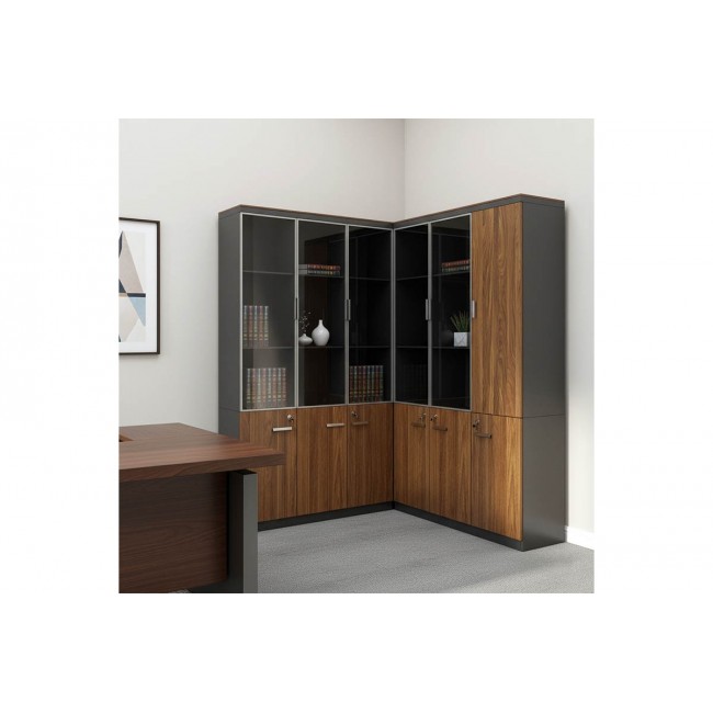Ντουλάπες γραφείου "OSCAR" σε χρώμα καρυδί/ανθρακί 240x40x200